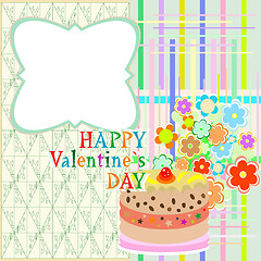 Image showing saint valentine`s cake and flowers. party or valentines occasion