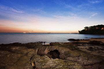 Image showing Coast of ocean before dawn - landscape