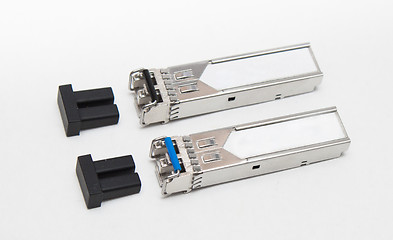 Image showing Optical gigabit sfp modules for network switch on the white background 