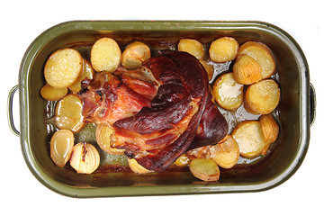 Image showing roasted pork knuckle with potatoes