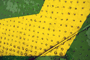 Image showing Green yellow paint metal floor closeup background 