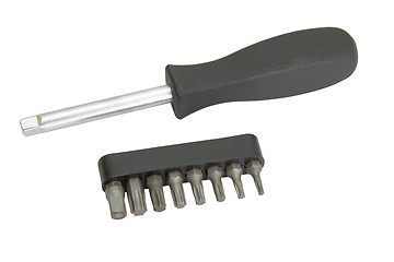 Image showing a set of tools and a screwdriver, isolated on white background.