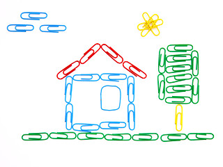 Image showing The house and tree from  paper clips 