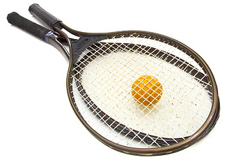 Image showing A tennis ball and racket on a white background
