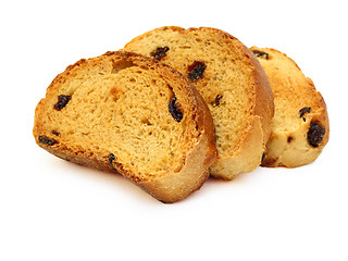 Image showing A tasty biscuit with raisins on a white background.