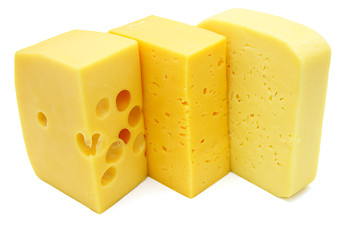 Image showing three pieces of different kinds of cheese