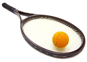 Image showing A tennis ball and racket on a white background