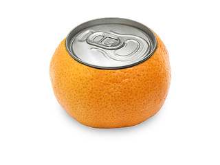 Image showing tangerine on white background, with a cover of gin.