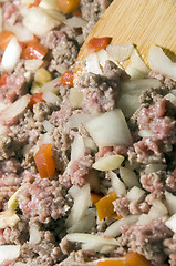 Image showing ground beef with onions peppers for pasta sauce