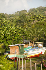 Image showing fishing boats in jungle Big Corn Island Nicaragua