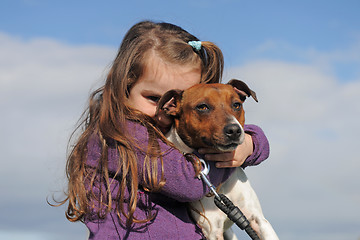 Image showing jack russel terrier and child