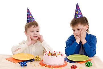 Image showing two boy wich cake