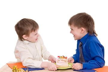 Image showing two boys with cake