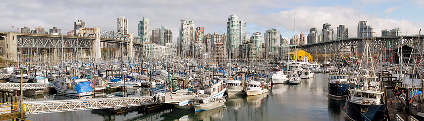 Image showing Vancouver BC City Skyline with Burrard and Granville Bridges