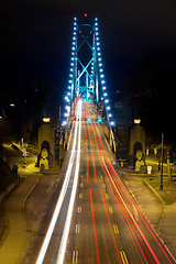 Image showing Light Trails on Lions Gate Bridge at Night