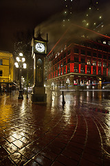 Image showing Gastown Steam Clock on a Rainy Night Vertical