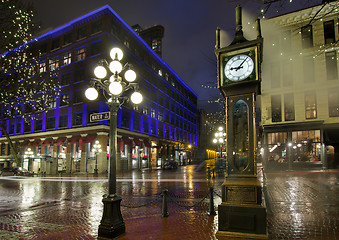 Image showing Gastown Steam Clock on a Rainy Night