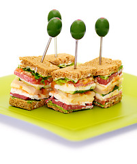 Image showing Snacks of Classical BLT Club Sandwich 