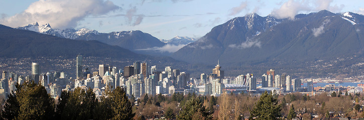 Image showing Vancouver BC City Skyline and Mountains