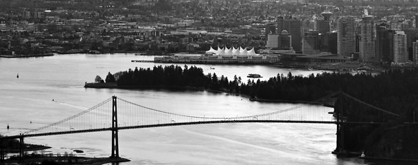 Image showing Vancouver BC City Skyline and Lions Gate Bridge