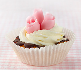 Image showing cupcake with pink sugar roses