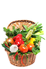 Image showing Fresh vegetables in basket isolated on white 