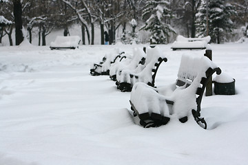 Image showing Undercover bench in park