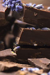 Image showing Homemade chocolate with lavender flowers