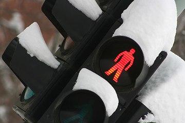 Image showing Traffic light under snow