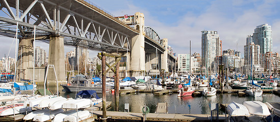 Image showing Marina Under the Burrard Bridge in Vancouver BC