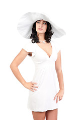 Image showing young woman in white dress and hat