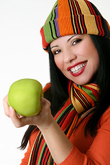 Image showing Female holding a fresh green apple