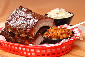 Image showing BBQ Ribs with beans and cole slaw