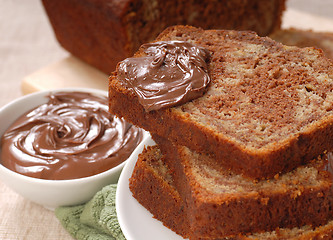 Image showing Banana and chocolate nut bread with Nutella