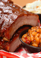 Image showing BBQ Ribs with beans and cole slaw