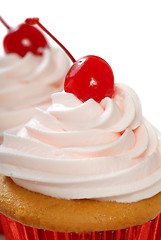 Image showing Vanilla cupcake with maraschino frosting and cherry