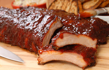 Image showing BBQ Ribs with toasted bread and cole slaw