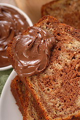 Image showing Banana and chocolate nut bread with Nutella