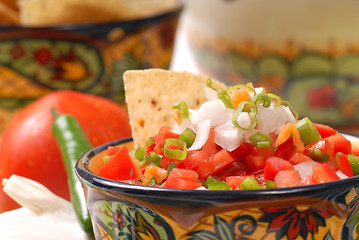 Image showing Spicy salsa with tortilla chips