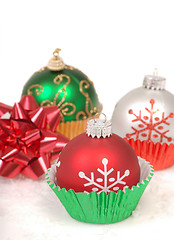 Image showing Christmas ornaments in cupcake liners