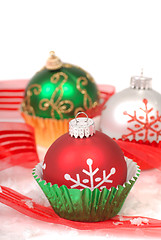 Image showing Christmas ornaments in cupcake liners