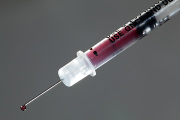 Image showing Close up of drop of blood on needle