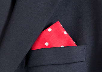 Image showing Red handkerchief in blue blazer
