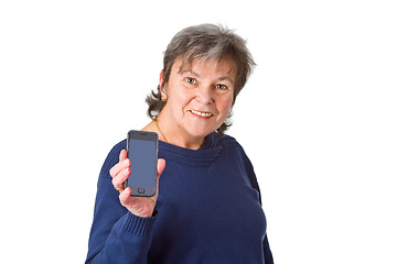 Image showing Female senior with her smartphone