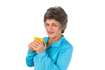 Image showing Senior woman drinking coffee or tea 