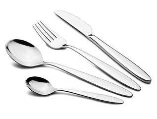 Image showing Silverware Set with Fork, Knife, and Spoons