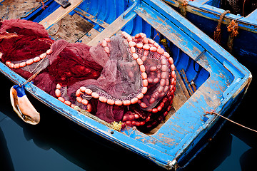 Image showing Blue fishing boat, Essaouira, Morocco