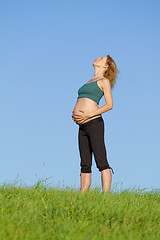 Image showing pregnant woman on meadow