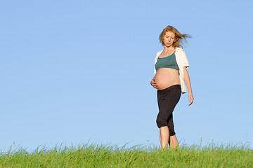 Image showing pregnant woman on meadow