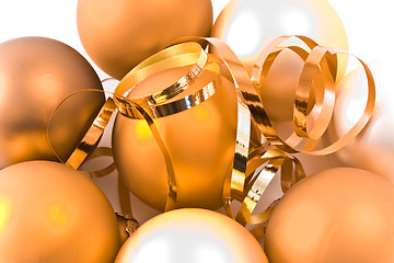 Image showing christmas glass balls decorated with ribbons